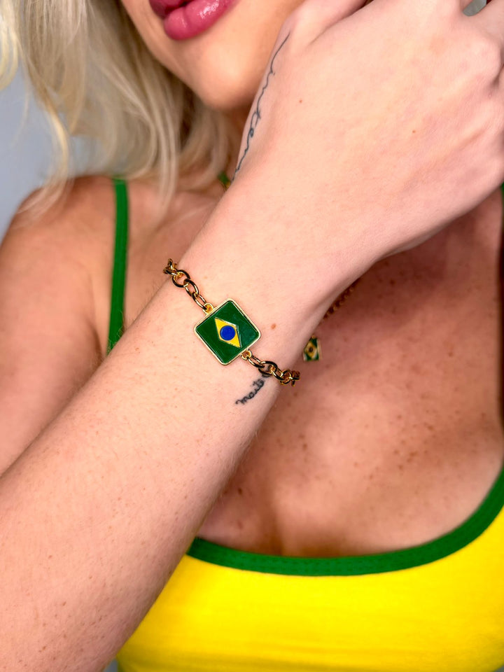 Pulseira Elo Americano com pingente bandeira