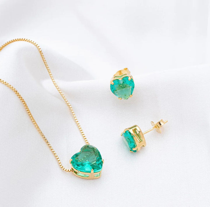 Conjunto Coração Cristal Turmalina