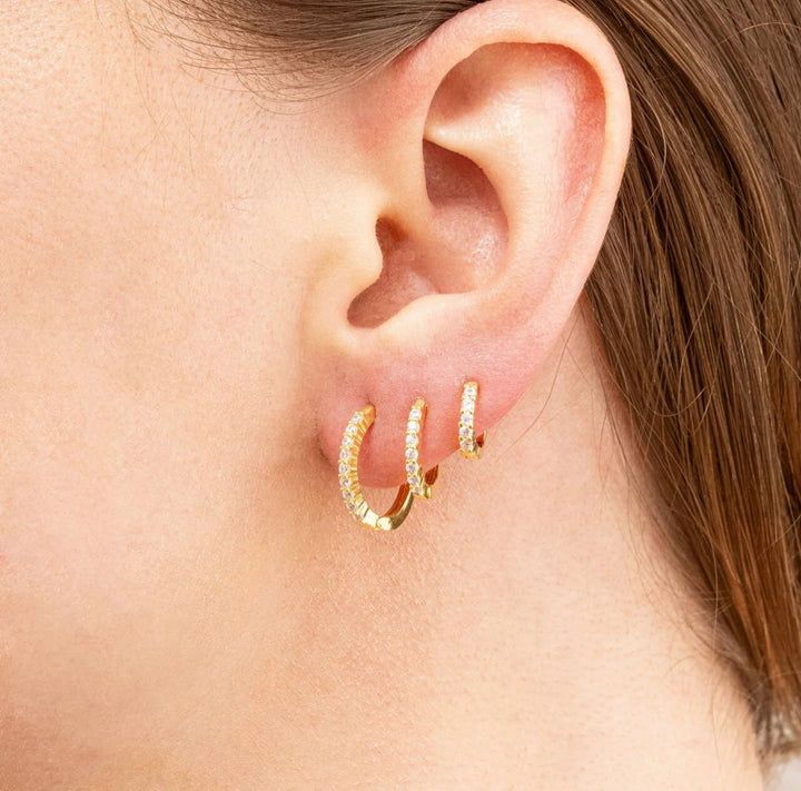 Trio de Argolas Cravejadas Banhadas a ouro 18k