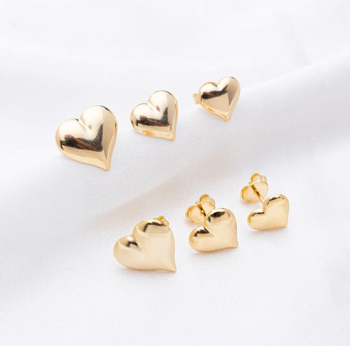 Trio de Brincos Corações Banhados a ouro 18k