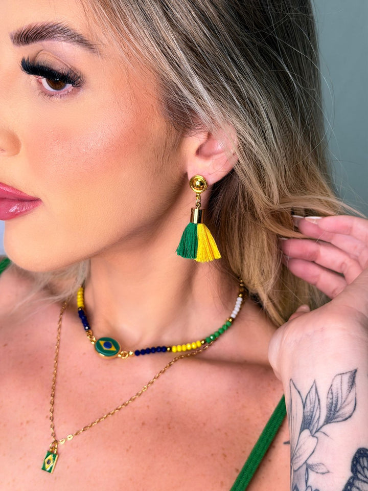 Brinco Copa Elegante Verde e Amarelo