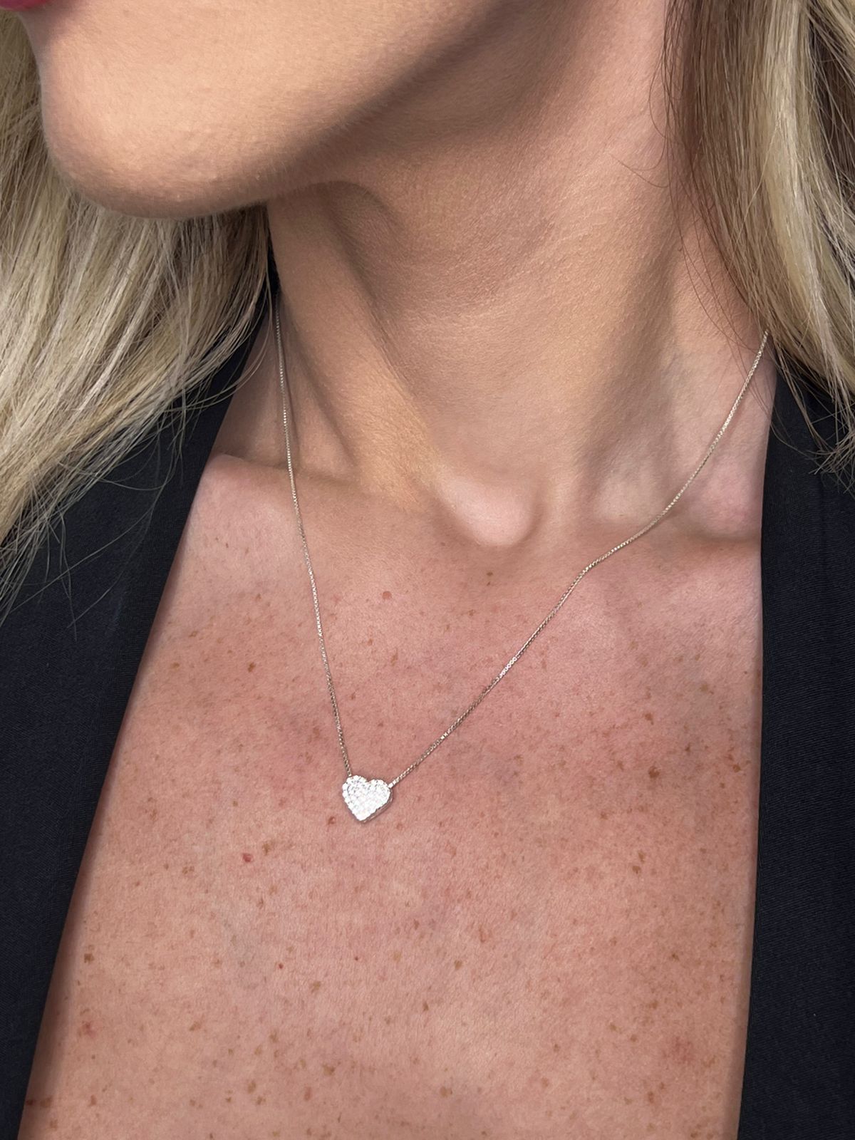 Conjunto Coração Cravejado Caixa Alta Prata 925